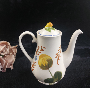 Simpsons Belle Fiore Coffee Pot 8 in Handpainted Ironstone Damage Worn Tea Pot.0