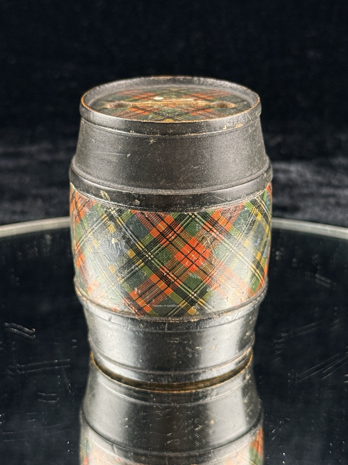 Antique Mauchline Ware Barrel Bank – Castle St Aberdeen, Scottish Tartan c1890s7