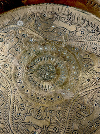 Thumbnail for Antique Middle Brass Eastern Plate Hand Etched Islamic Design Deer Pattern Tray5