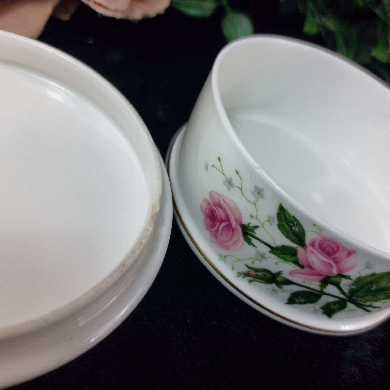 Staffordshire Crown Set Porcelain of 2 Small Canister & Trinket Box Fine China4
