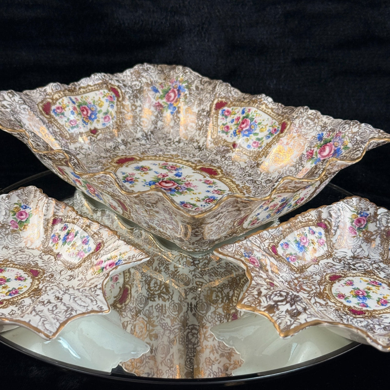 James Pompadour Kent Chelsea Bowls x6 Center Dish Vintage Floral Gilt Set Large15