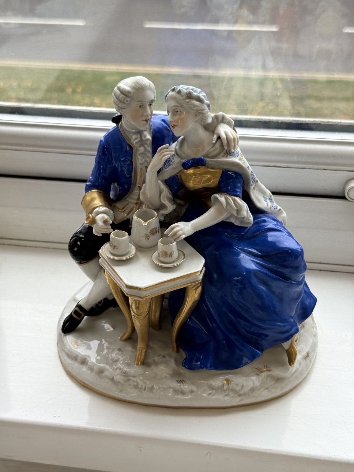 German Antique Porcelain Figurine: Rococo Couple at Tea by Scheibe-Alsbach 18th2