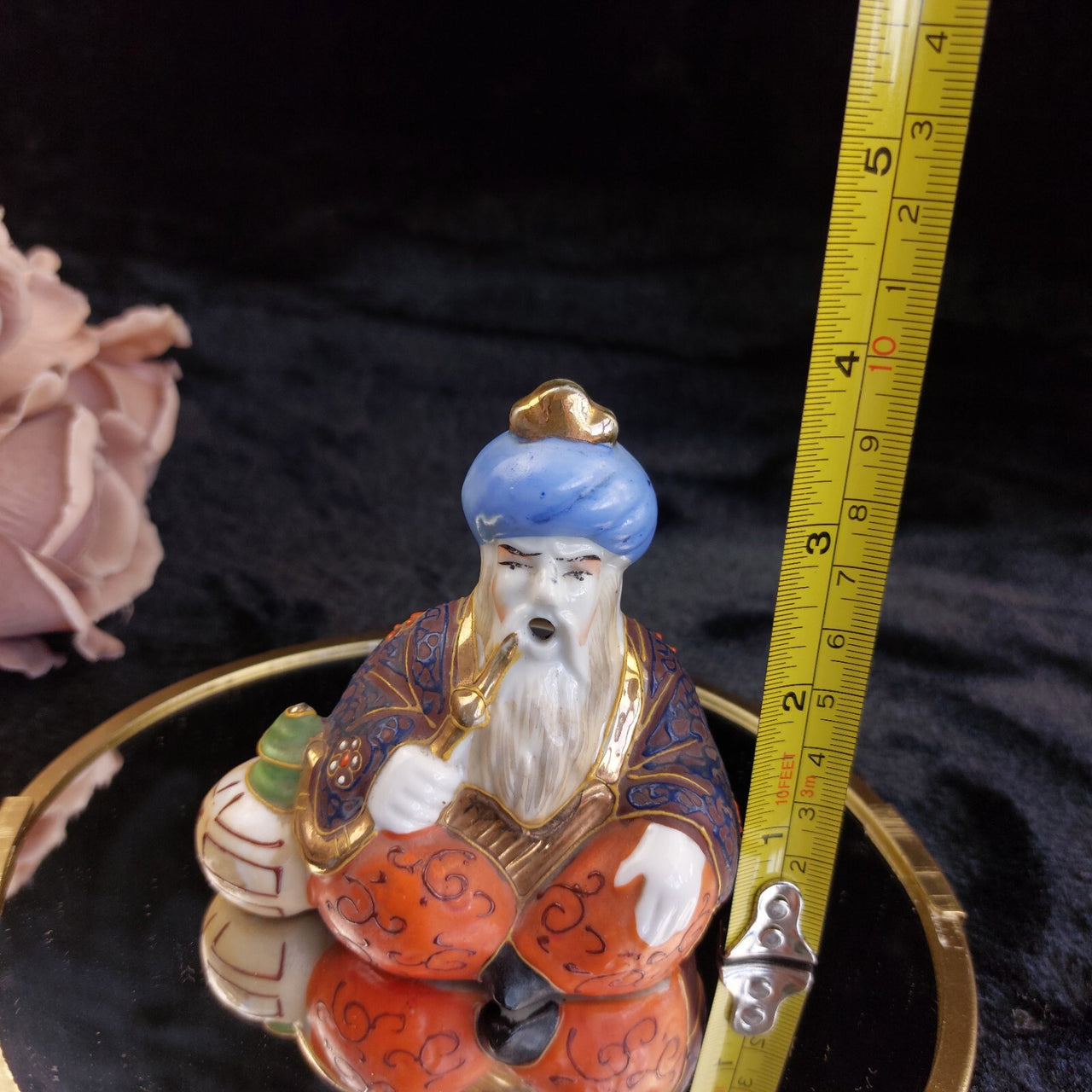 Vintage Japanese Hand-Painted Porcelain Oriental Pipe Smoker Incense Figurine 4"2