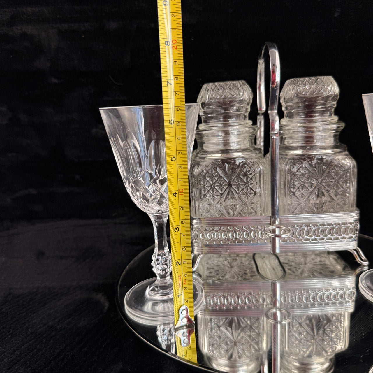 Vintage Cut Crystal Glassware & Spice Jar Set Elegant Tableware 5 Glasses & Jar15