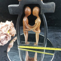 Thumbnail for Very Rare Hand Carved Wooden Couple Sculpture – Good Condition, Abstrac 15