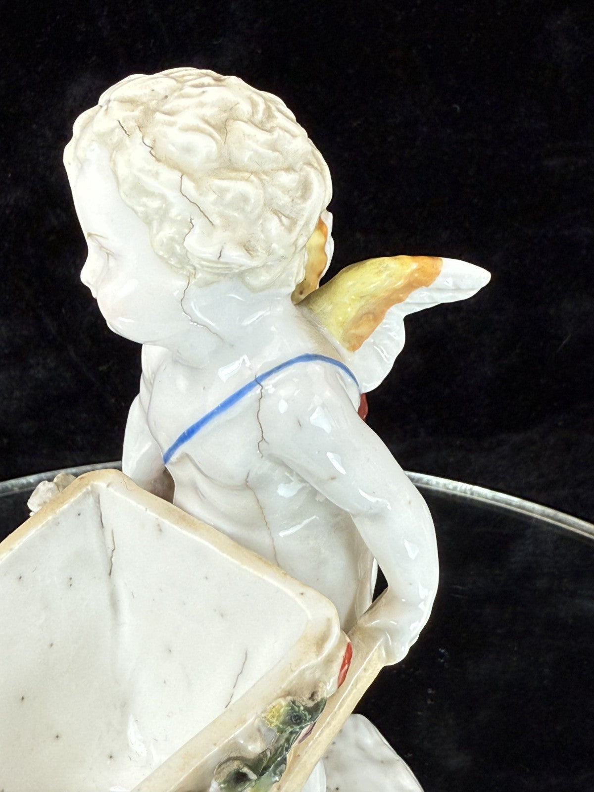 Antique Cupid German Porcelain Figurine w Wheelbarrow Match Holder SPM see pics.8