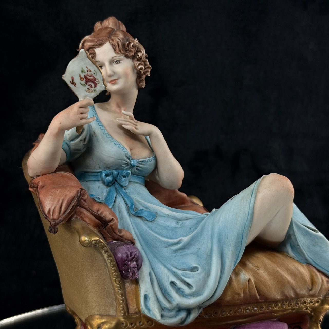 Tyche Bauer Figurine Lady on Couch Painted Hand Porcelain 8" Signed capodimonte7