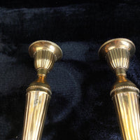 Thumbnail for Brass Made in India Pair Ribbed Candle Holders Vintage Solid Brass Candlest 7.5