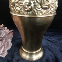 Thumbnail for Vtg/ Antique Brass Vase Embossed Floral Design   Decor Patina Dent Wear 13