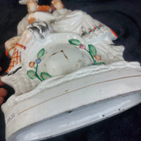 Thumbnail for Staffordshire Century 19th Figurine Bagpiper Couple Clock Large Scottish 14