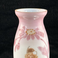 Thumbnail for Victorian Pink Milk Glass Vase Portrait Girl Hand Painted Enamel 8” Antique Vase5