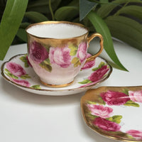 Thumbnail for Royal Albert Old English Rose Trio Set Cup Saucer Plate Pink Red Floral Gilded.10