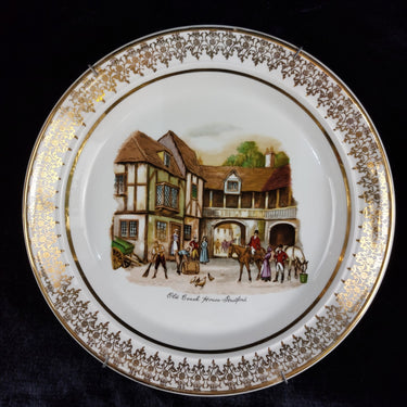 Vintage Decorative Plate - Old Coach House Stratford  Gold Trim Hanging 8.5
