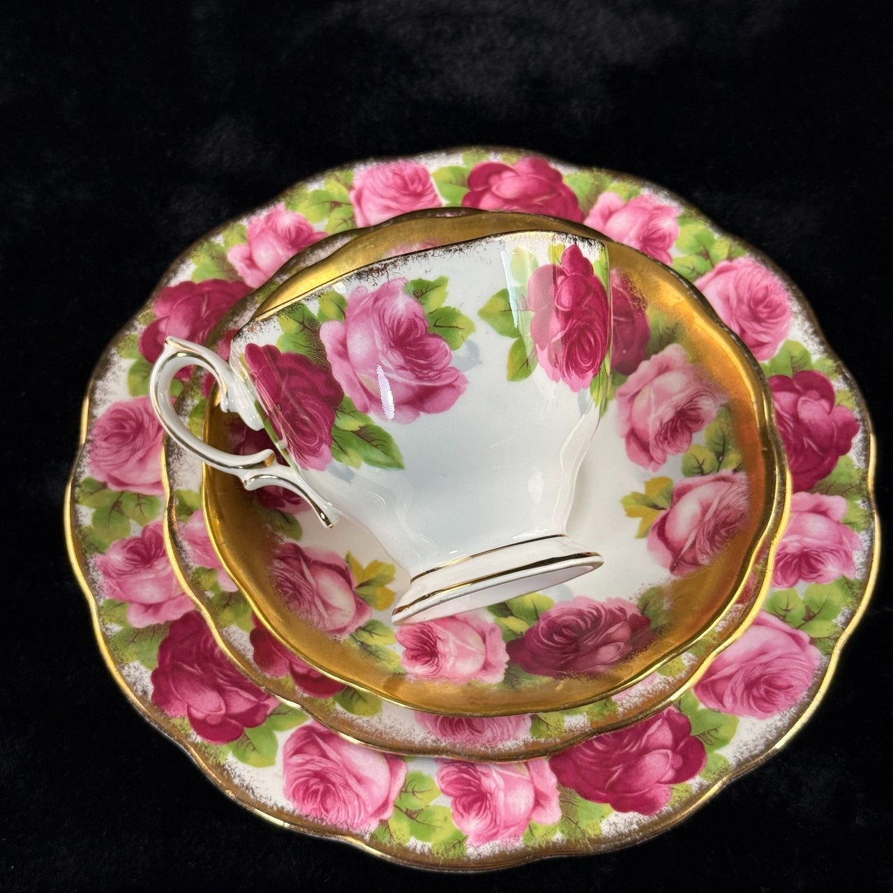 Pink Royal Albert Old English Rose Trio x2 & Serving Plate Bone China England4