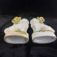 Thumbnail for Rare Antique Dog Staffordshire Pair 13â Mantle porcelain Victorian decor White15