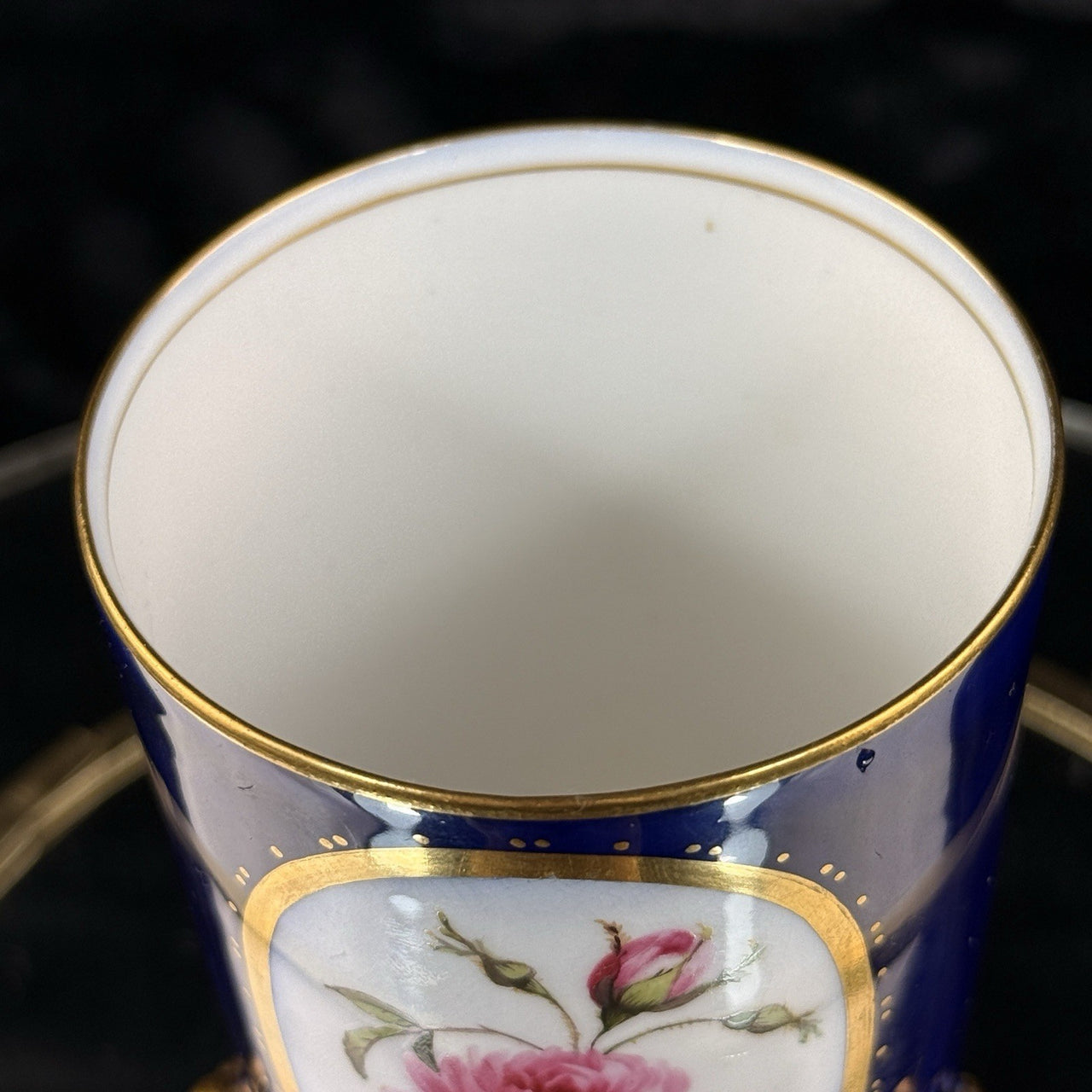 Royal Worcester Tripod Vase Blue Cobalt Pink Rose Hand Painted Gilt Antique Styl8