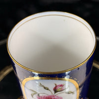 Thumbnail for Royal Worcester Tripod Vase Blue Cobalt Pink Rose Hand Painted Gilt Antique Styl8