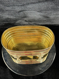 Thumbnail for Vintage Copper & Brass Planter Jardiniere 9.5” Footed Oval Hammered Floral deco3