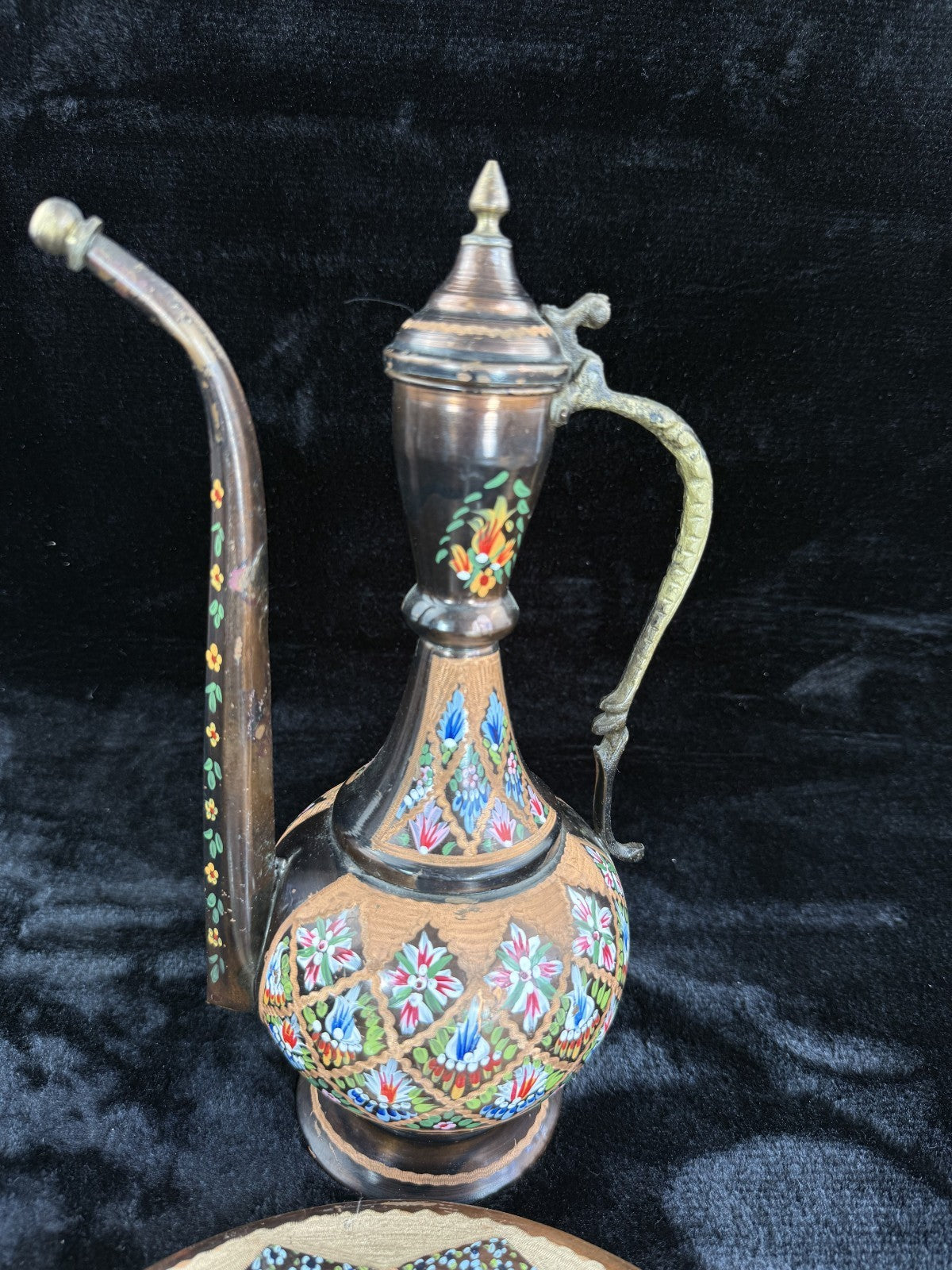 One-of-a-Kind Hand-Painted Large Copper Pitcher & Tray/plate Set see the pics.15