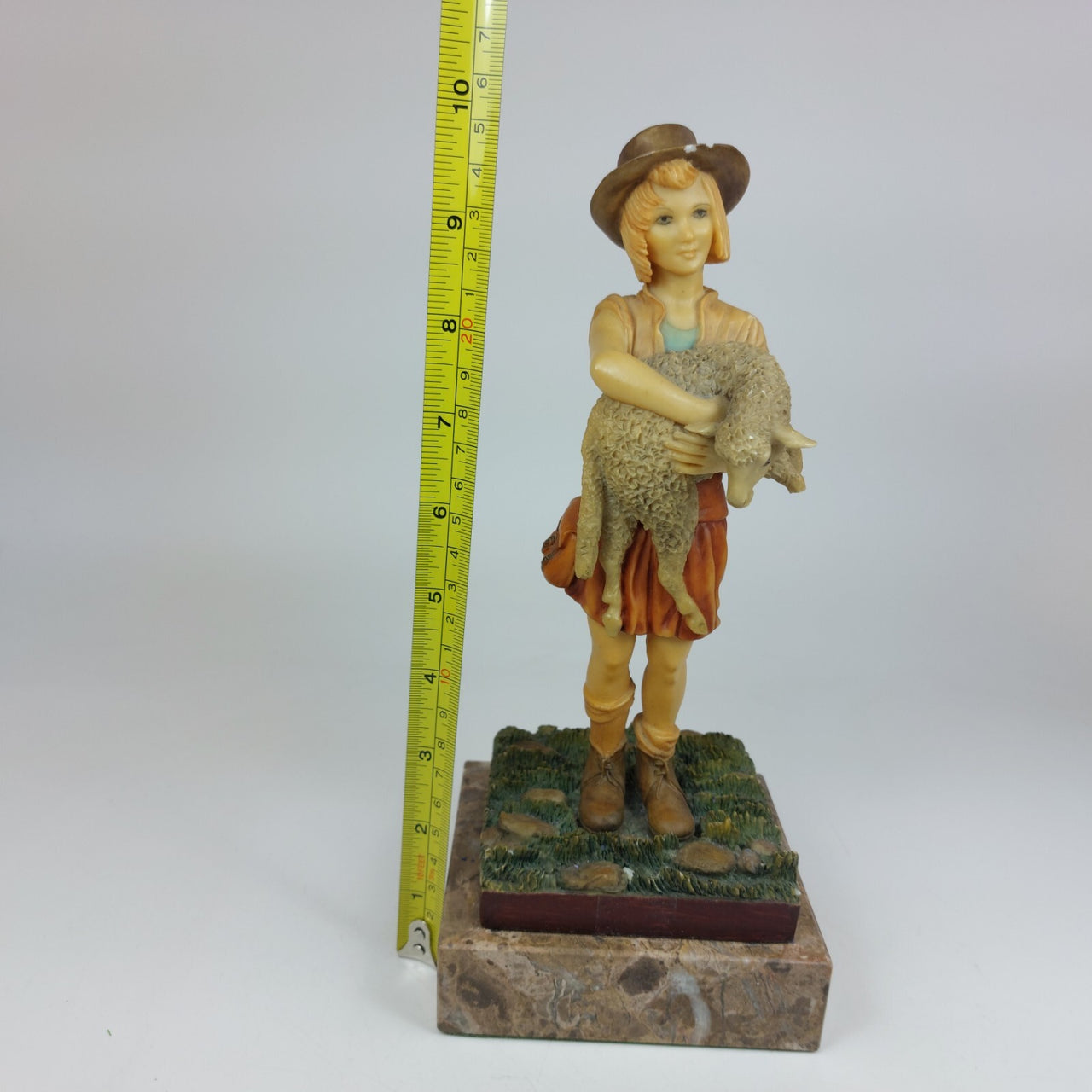 Resin Figurine of Girl Holding Lamb on Marble Base 1455 gr 9.75" decor.1