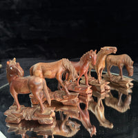 Thumbnail for Vintage Hand Carved Wooden Horse Figurines Set Lot of 5 Rustic Folk Art 3.5”2