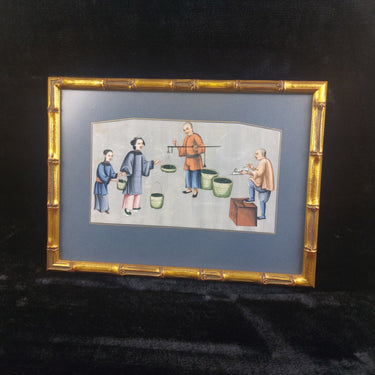19th Century Chinese School – Artisan Cutting Timber Framed  Bodycolor  Painting1