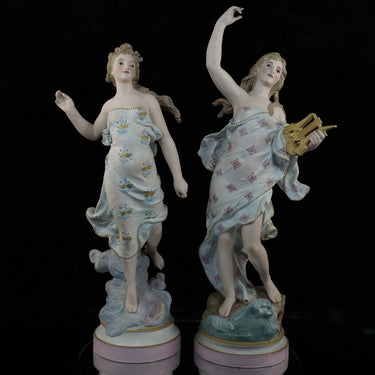 Augarten Vienna Porcelain Musician Ladies Figurines Lyre Pair Austria Antique0