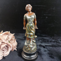 Thumbnail for Vintage Pecheuse Pecheur Fisherman & woman Statues Pair Patina Bronze Look13