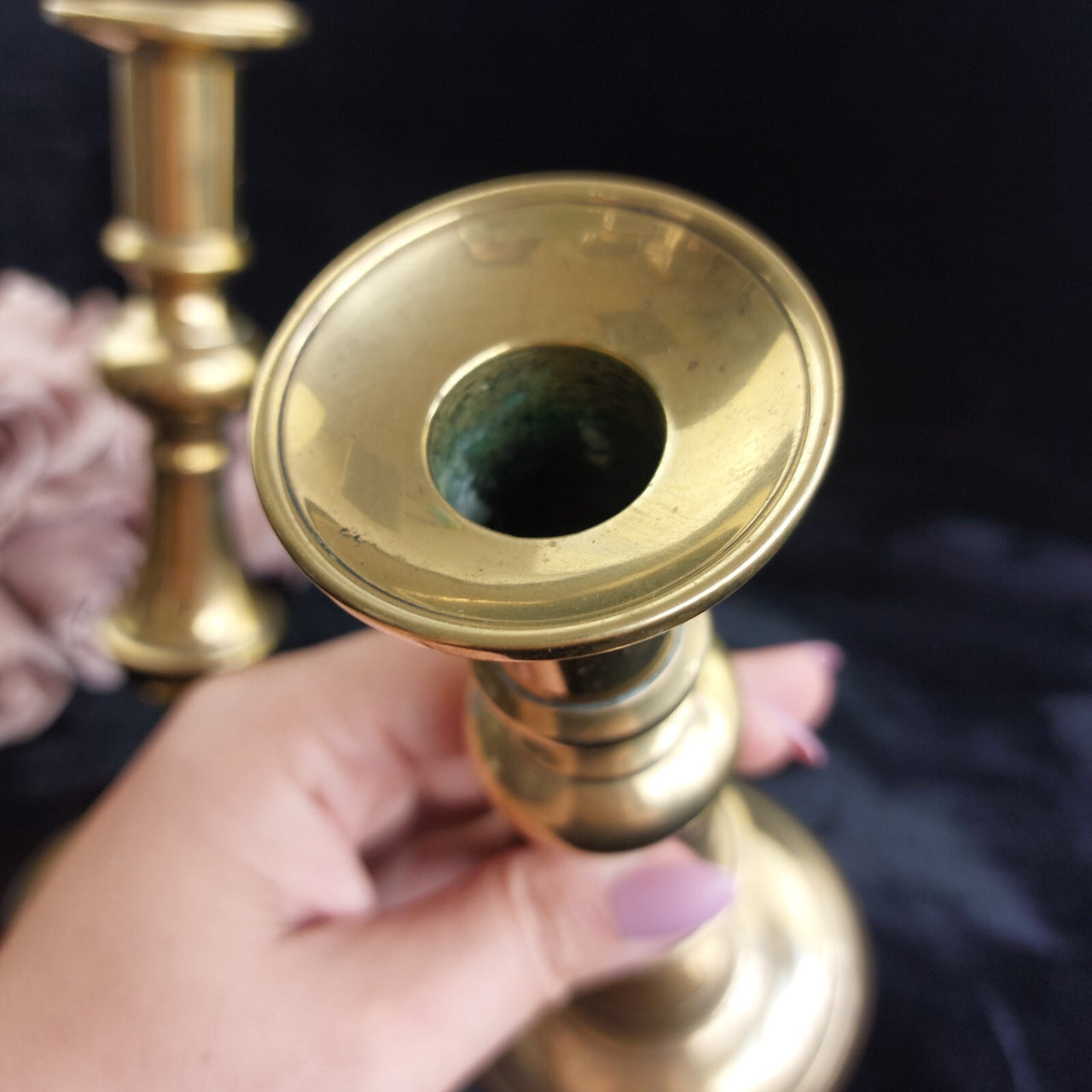 Elegant Design Antique Solid Brass Pair 9.5" Tapered Candlestick Holders 5