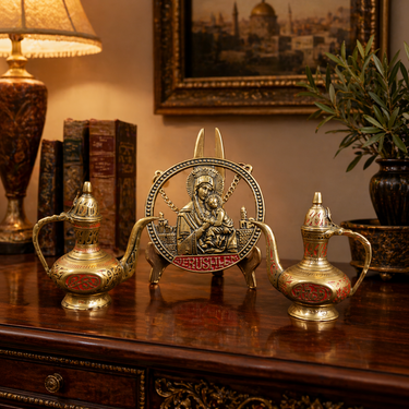 Brass Jerusalem Religious Plaque & Pic Holder & 2×Pitcher Collectable decor gold0