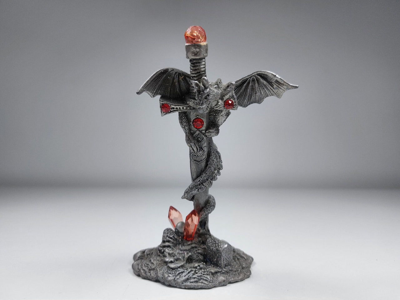 Gothic Dragon  Figurine with Gem Sword - Heavy Metallic Collectible RARE Fantasy0