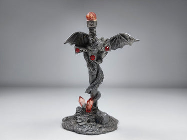 Gothic Dragon  Figurine with Gem Sword - Heavy Metallic Collectible RARE Fantasy0