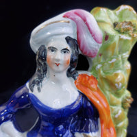 Thumbnail for Staffordshire antique Figurine Lady Rabbit Basket Porcelain Statue 10