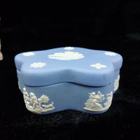 Thumbnail for Wedgwood Blue Jasperware Trinket Small Box Pentagon , Cherub Mot & Floral .4