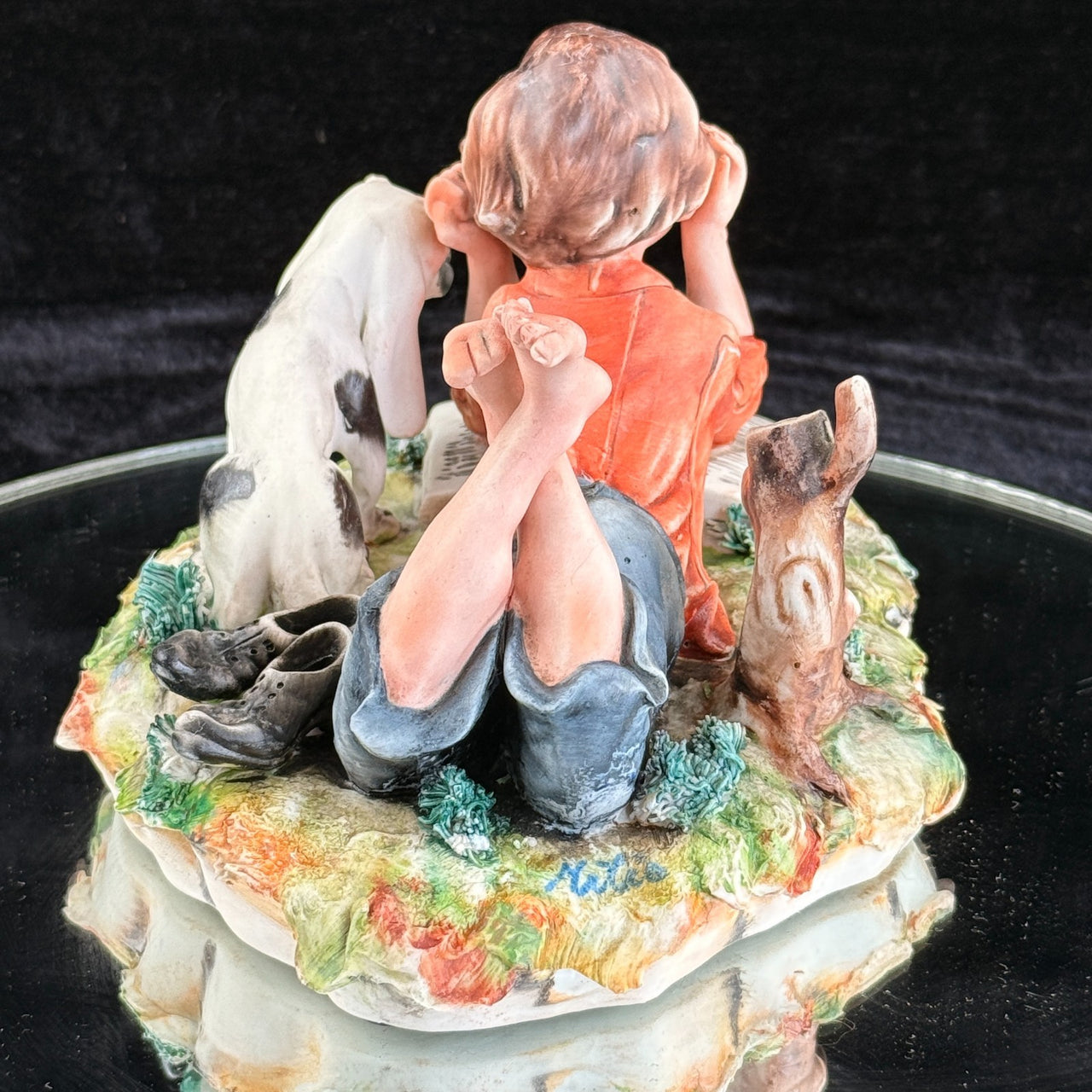 Italian Capodimonte Figurine Boy Reading with Dog and Shoes bookshelf gift decor16