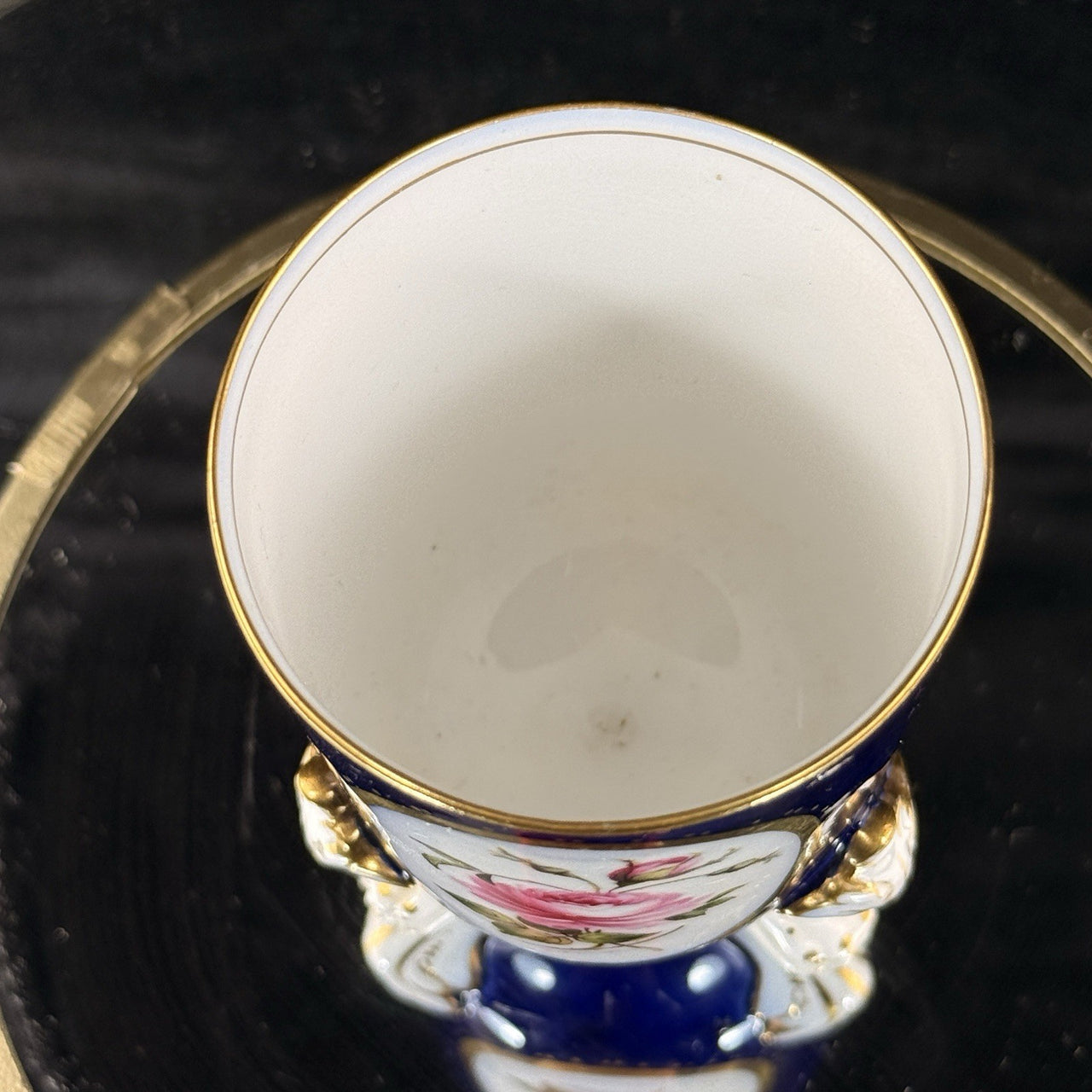 Royal Worcester Tripod Vase Blue Cobalt Pink Rose Hand Painted Gilt Antique Styl9