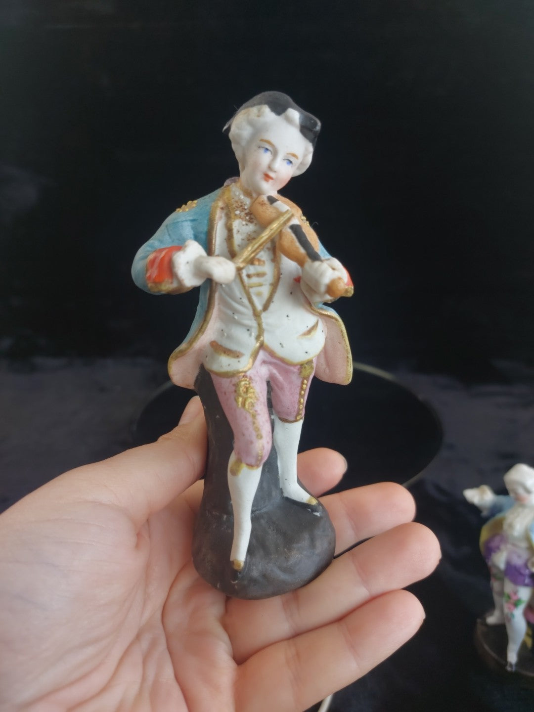 Antique Figurine Porcelain Violinist Rococo Style 5.5" Gold Trim home decor2