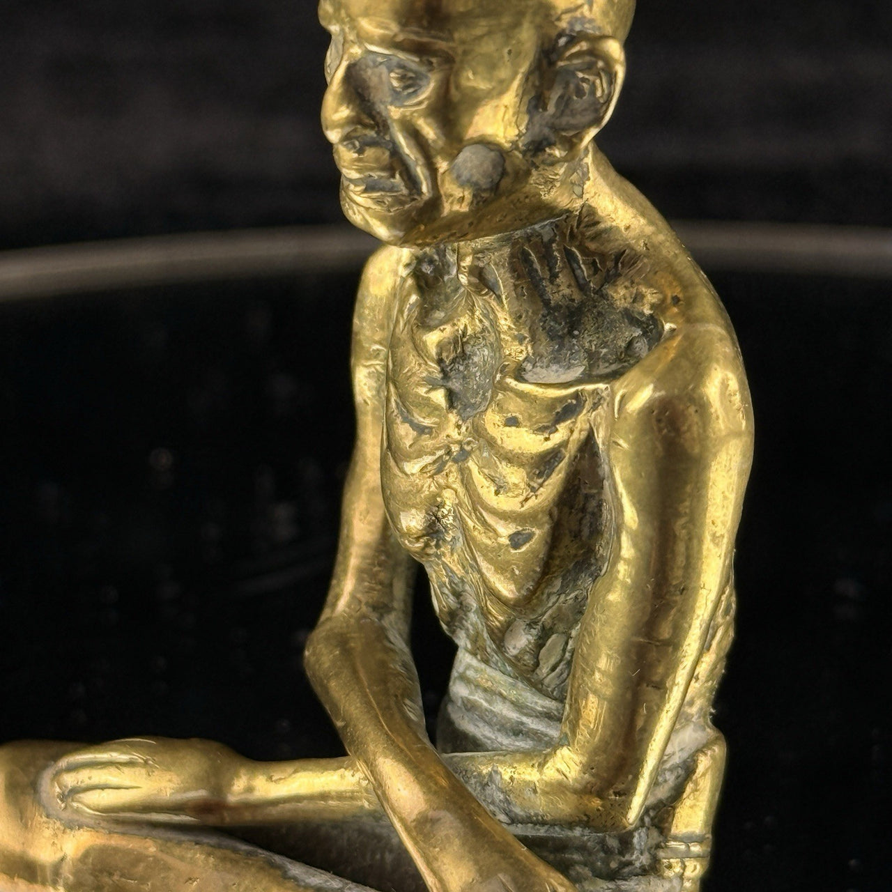 Antique Brass Indian Starving Buddha Statue – 3” Fasting Siddhartha Figurin7