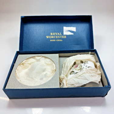 Royal Worcester Bone China Oval Spill Vase Pin Dish Set Floral Gilt Boxed decor0
