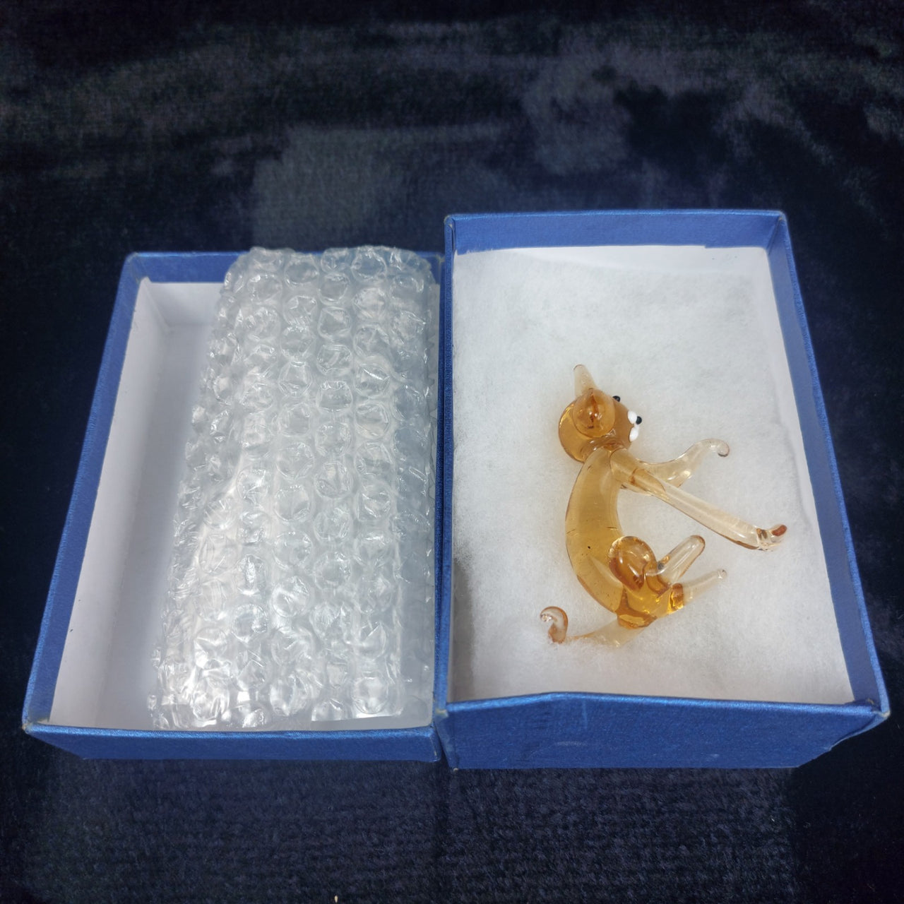 Handmade Glass Amber Cat Figurine Sitting Clear Legs 3" Animal Art Good w/ Box8