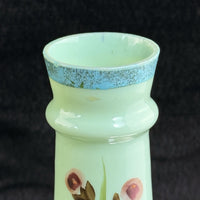 Thumbnail for Antique Milk Glass vase Art Glass Vase Turquoise Floral Tall 10” Enameled decor3
