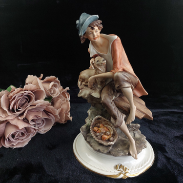 Capodimonte Style Boy &dog Figurine with Dog & Fruit Basket 11