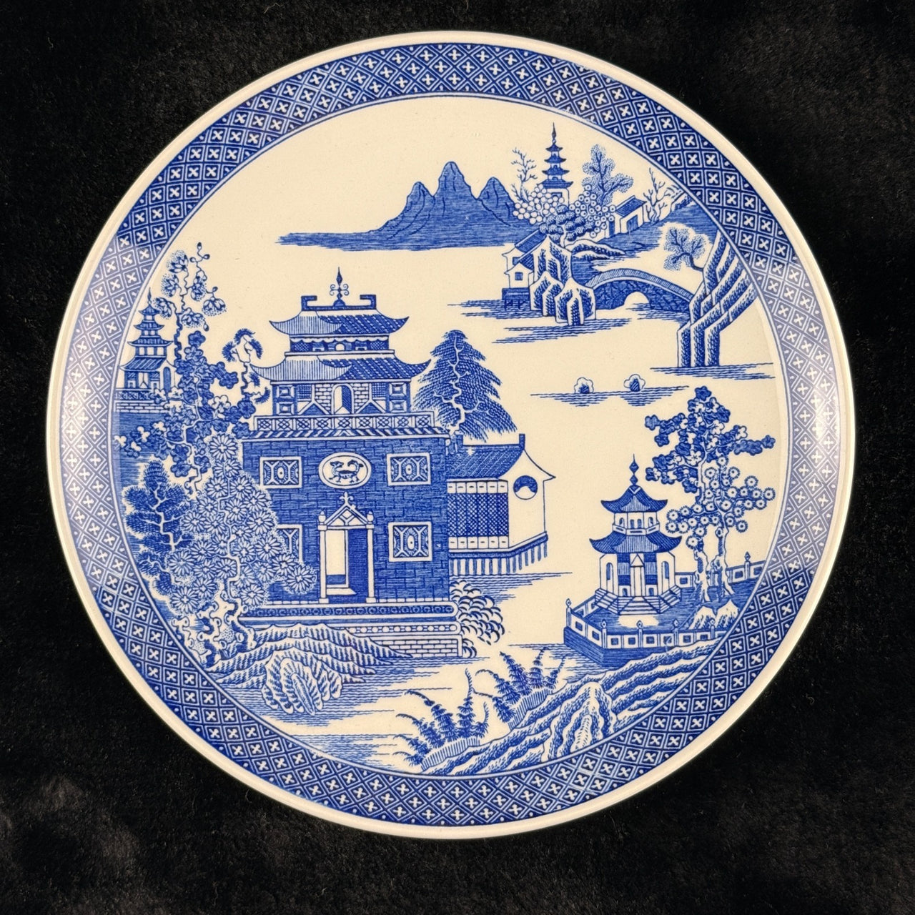 Spode Mint Danbury Willow Pattern Plates x3 Temple Landscape antique Blue White9