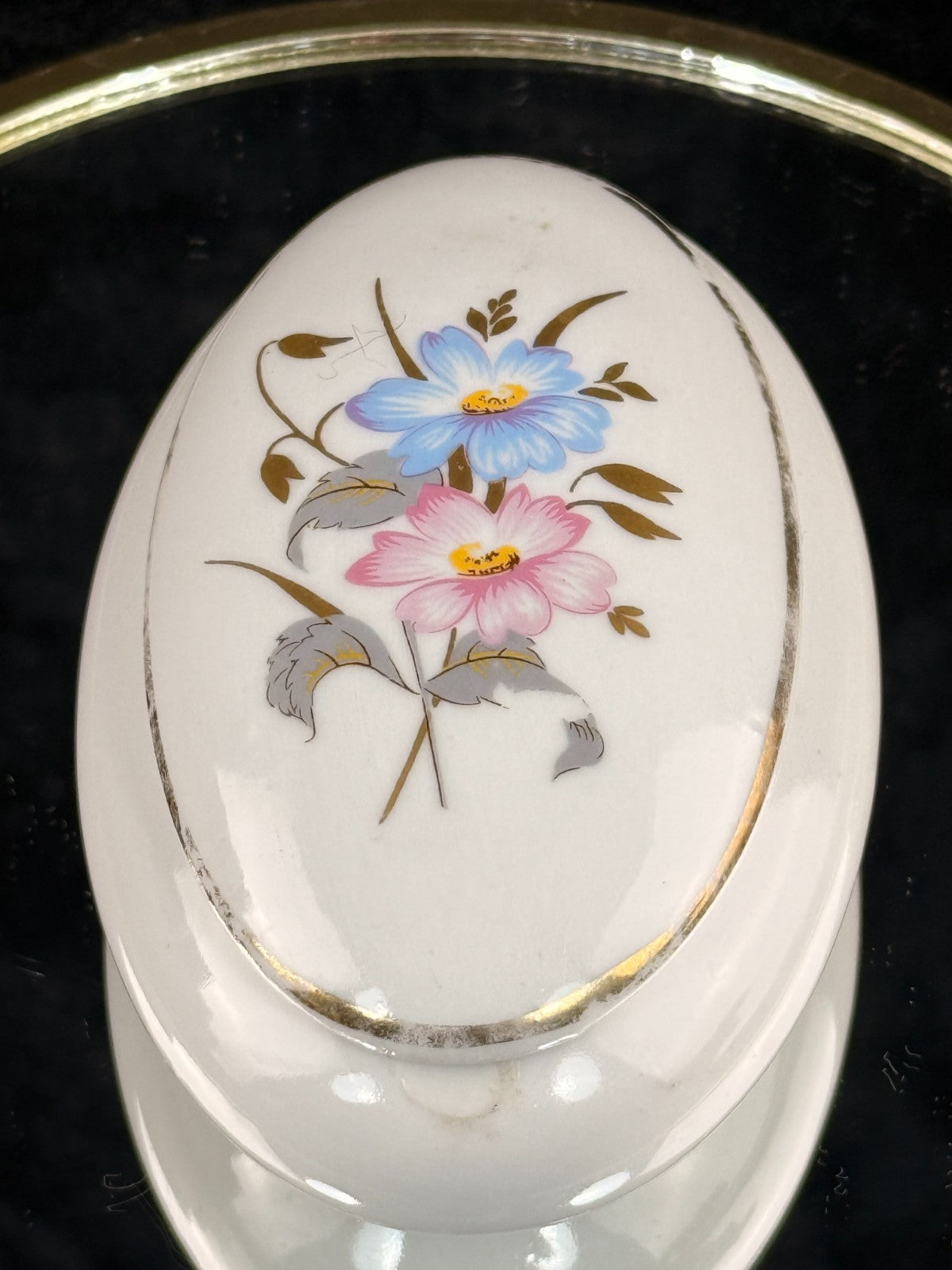 Pâte MPA de Limoges France Oval Trinket Box Jewelry Casket Floral Gold Trim see7