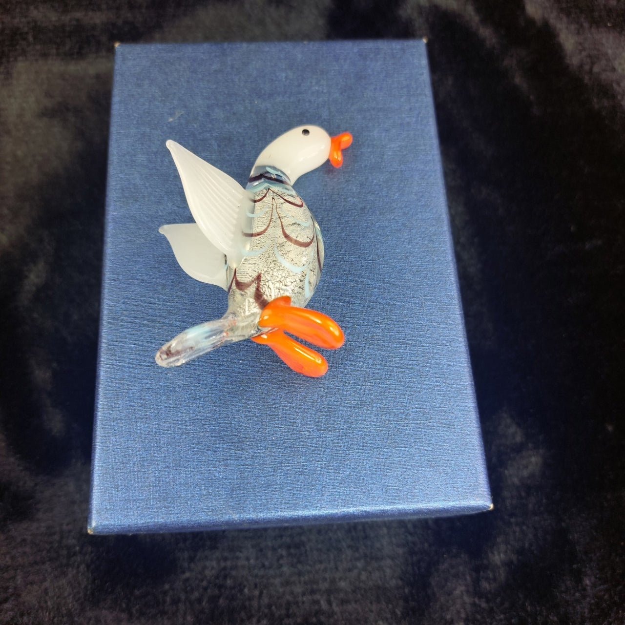 Handmade Glass Figurine Duck Orange Feet Clear Wings Bird Ornament Good Boxed 3"7