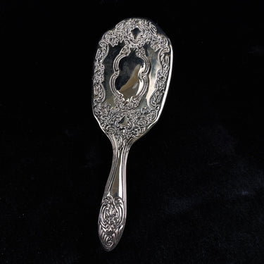Vintage Silver-Plated Vanity Set gift– Round Ornate Etched Box & Hand Mirror1