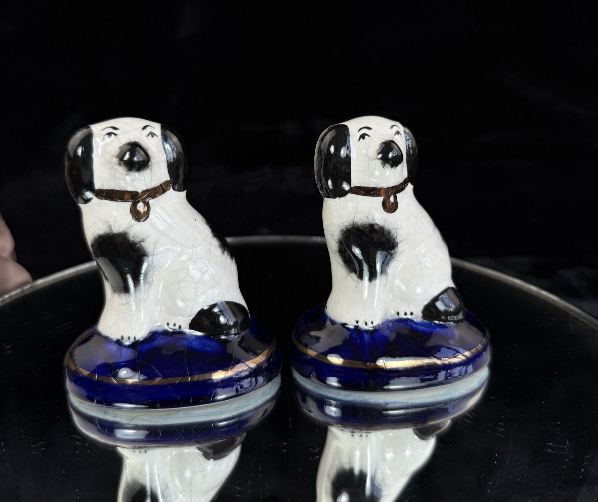 Staffordshire Kent Ware Black-White Dog Pair Ceramic Ornament Decor11