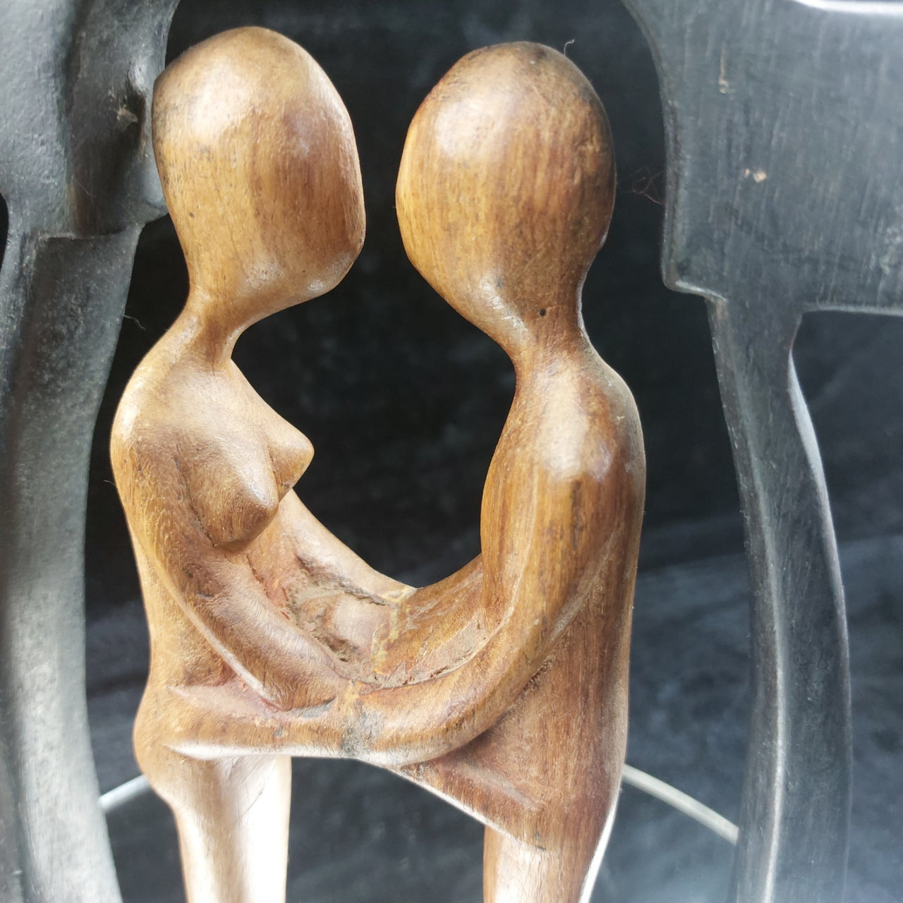 Very Rare Hand Carved Wooden Couple Sculpture – Good Condition, Abstrac 15" Tall2