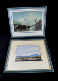 Thumbnail for A Pair of Vintage Landscape Prints Coastal & Swiss Alps Marshlands blue green11