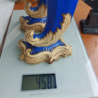 Thumbnail for Victorian Antique Blue Porcelain Vases/ ornoments Gold Gilt Leaf Design  Pair 17
